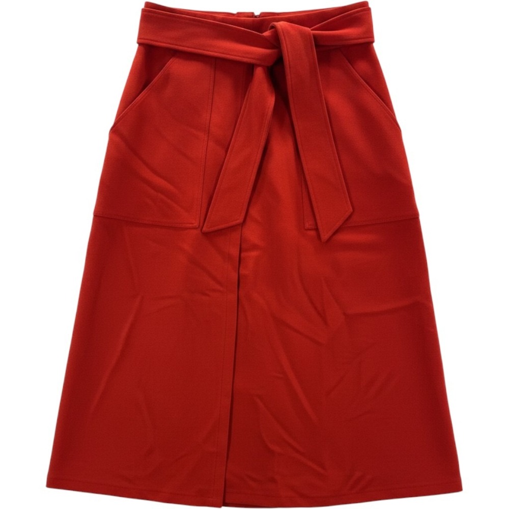 Club‎ Monaco Red Rouge Belted Skirt High Waist Midi A-Line Womens 0New